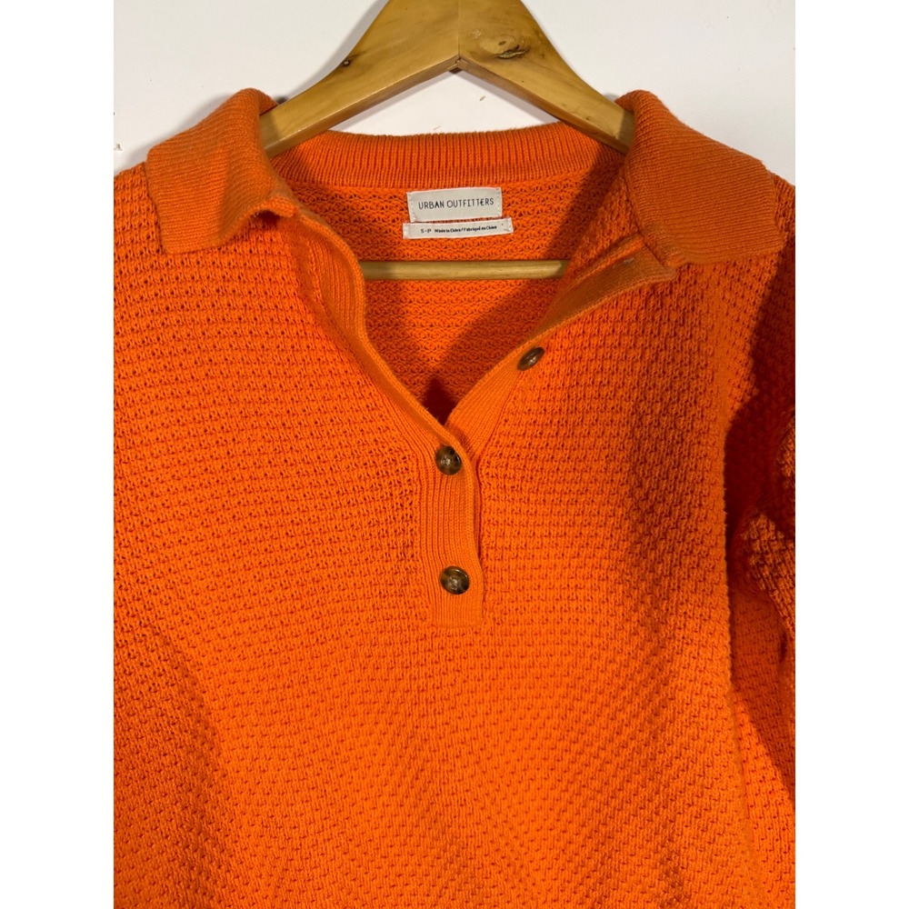 Urban Outfitters Orange Waffle Knit Henley Polo Sweater Womens Small